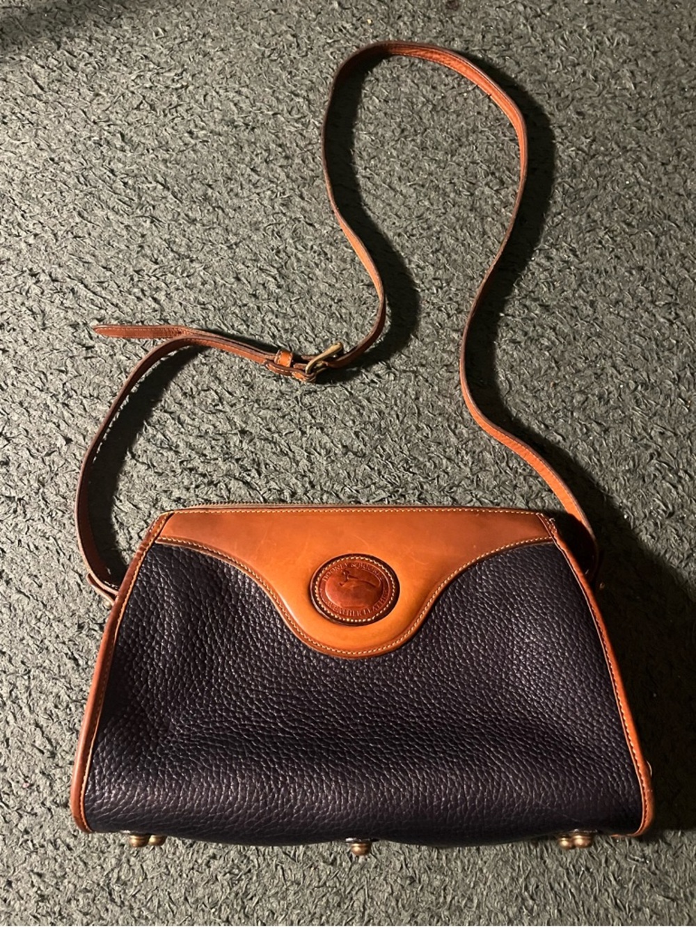 Women’s Dooney & Bourke black Pebbled Leather Crossbody with Tan Trim